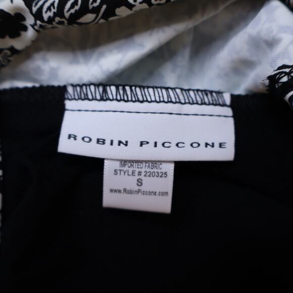 ROBIN PICCONE Aubrey Bikini Floral Tank Top Black White Cropped Women's S - Picture 9 of 10